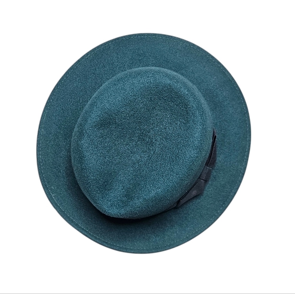 Vintage 1960s–70s Teal Felt Fedora Trilby Hat | IMPORTNA | Wool Felt | Deadstock - Picture 6 of 8